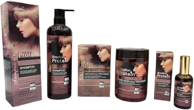 Brazilian PROTEIN Hair treatment. – Anti Hair Fall & Damage Repair – Moisturizing & Smoothing SHAMPOO CONDITIONER HAIR MASK and SERUM – Sulfate & Sodium Free 99% Natural Formula (Set 4pcs) - Image 5